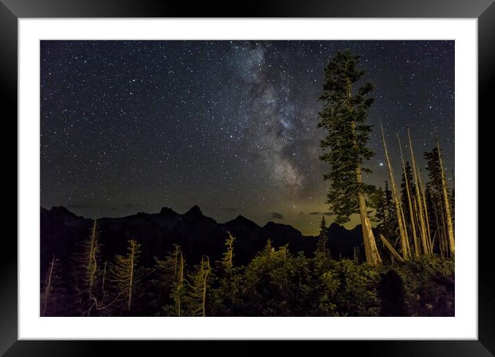 Milky Way over the Tatoosh Range at Mount Rainier Framed Mounted Print by Belinda Greb