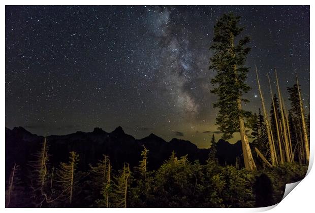 Milky Way over the Tatoosh Range at Mount Rainier Print by Belinda Greb