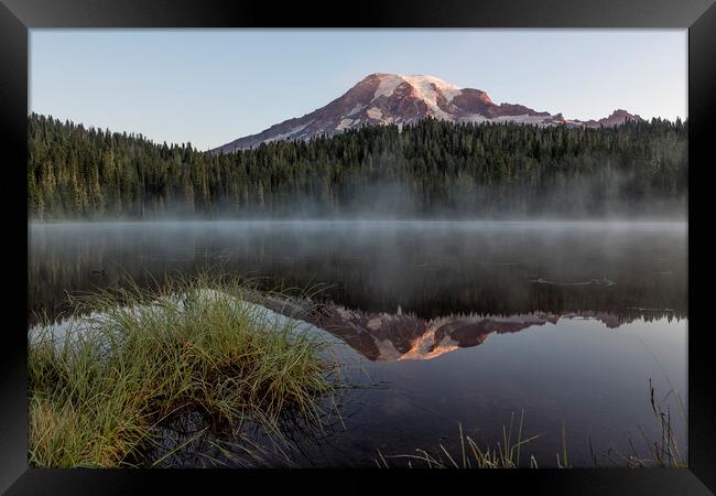 Mount Rainier and Reflection Lake at Sunrise, No. 2 Framed Print by Belinda Greb