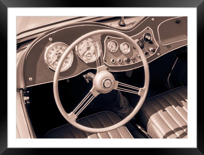 1951 MG TD Midget dashboard and steering wheel Framed Mounted Print by Jim Hughes