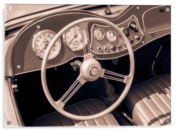 1951 MG TD Midget dashboard and steering wheel Acrylic by Jim Hughes