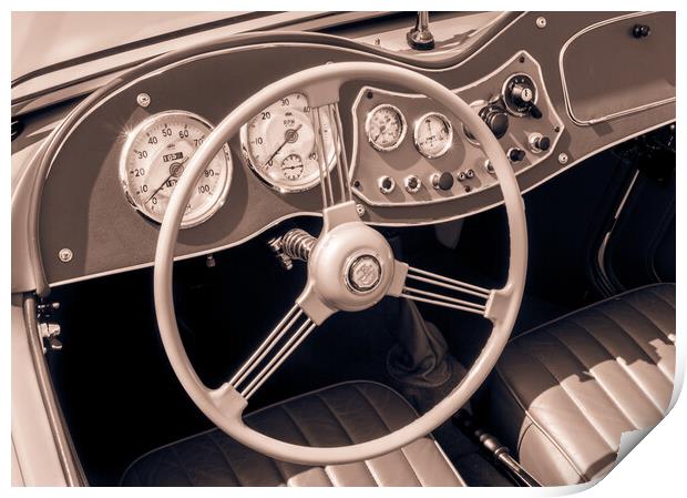1951 MG TD Midget dashboard and steering wheel Print by Jim Hughes