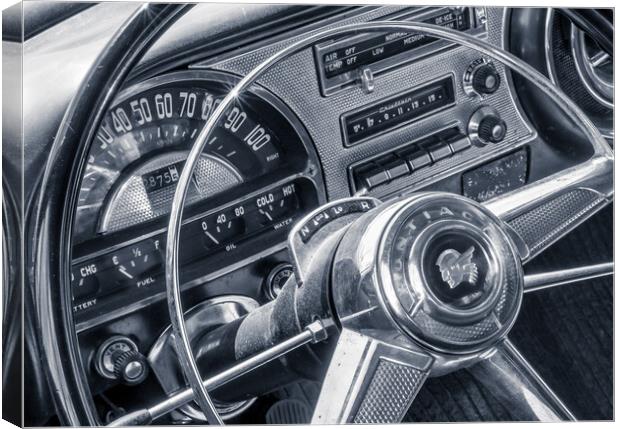 Pontiac Chieftain dash and steering wheel Canvas Print by Jim Hughes