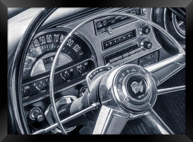 Pontiac Chieftain dash and steering wheel Framed Print by Jim Hughes