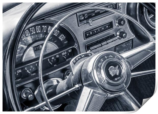 Pontiac Chieftain dash and steering wheel Print by Jim Hughes