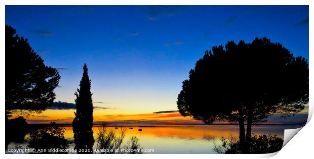 Sunset over the Lake in Sete Print by Ann Biddlecombe