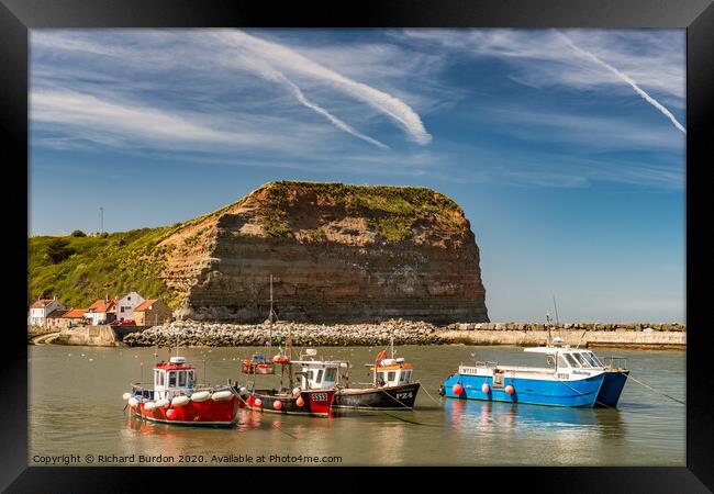 Fishing Cobles in Staithes harbour Framed Print by Richard Burdon
