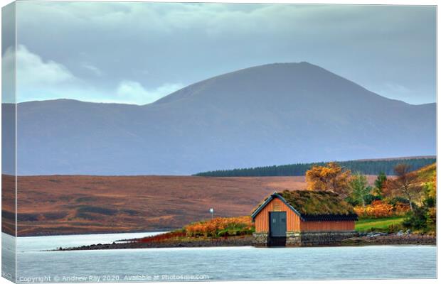 Loch Loyal Boathouse Canvas Print by Andrew Ray