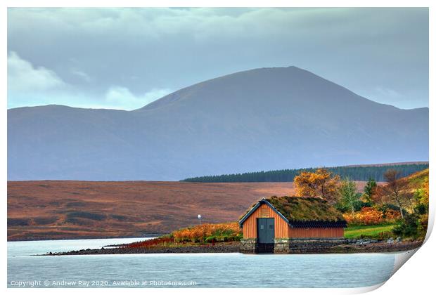 Loch Loyal Boathouse Print by Andrew Ray