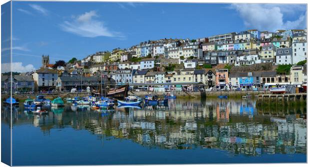 Brixham Harbour Reflections  Canvas Print by Dave Williams