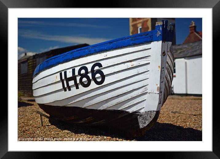 Fishing boat IH86, Aldeburgh beach, Suffolk Framed Mounted Print by Paul Phillips