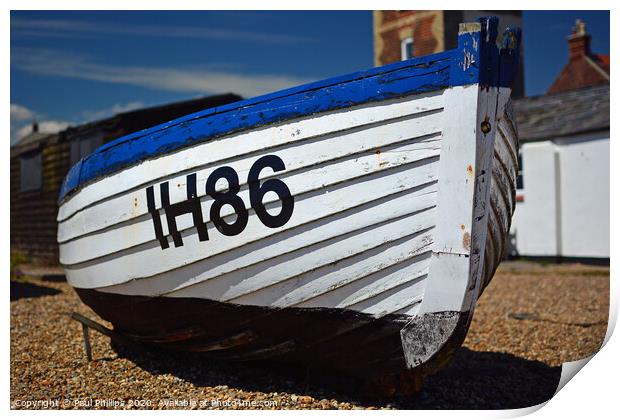 Fishing boat IH86, Aldeburgh beach, Suffolk Print by Paul Phillips