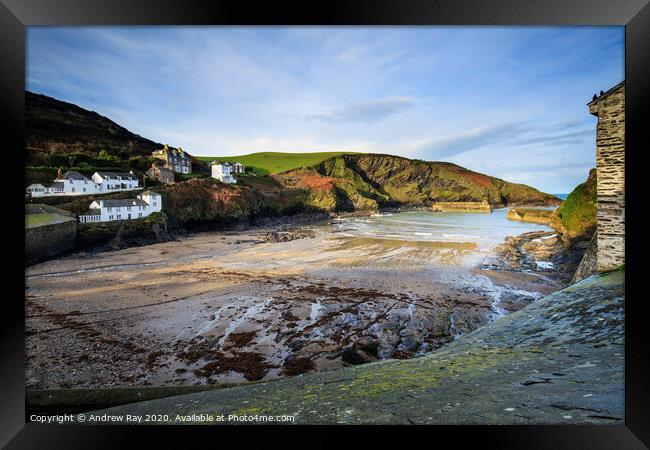 Low tide at Porth Issac Framed Print by Andrew Ray