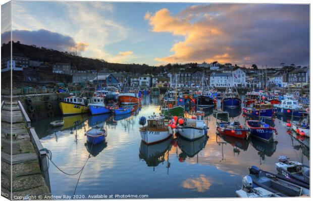 Mevagissey Harbour at sunset Canvas Print by Andrew Ray