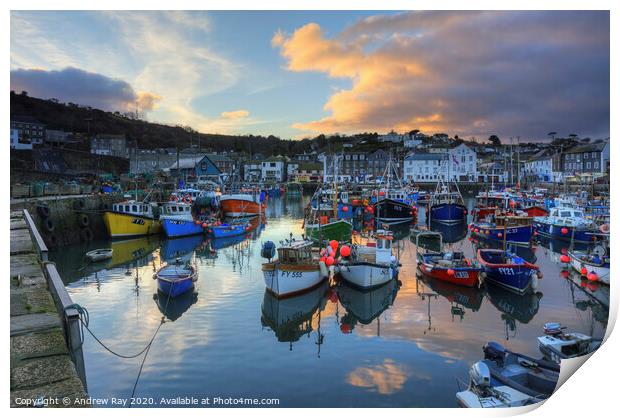 Mevagissey Harbour at sunset Print by Andrew Ray