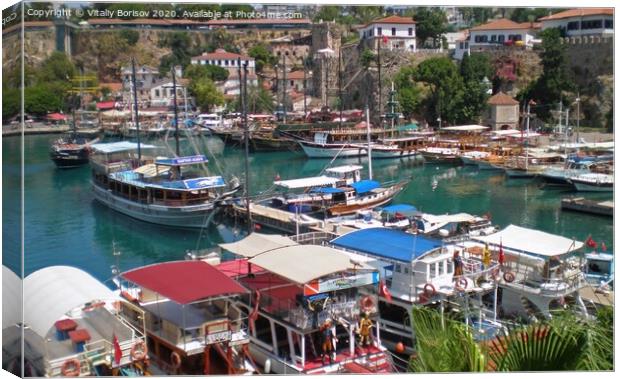 Pleasure  yachts near the port of the old city of Antalya,Turkey Canvas Print by Vitaliy Borisov