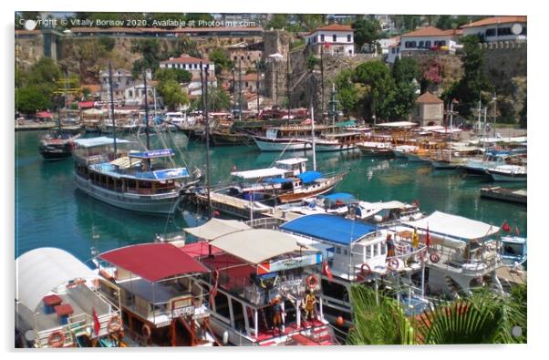 Pleasure  yachts near the port of the old city of Antalya,Turkey Acrylic by Vitaliy Borisov