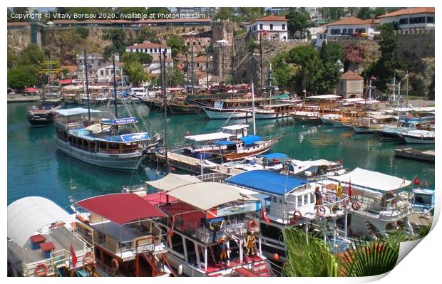 Pleasure  yachts near the port of the old city of Antalya,Turkey Print by Vitaliy Borisov