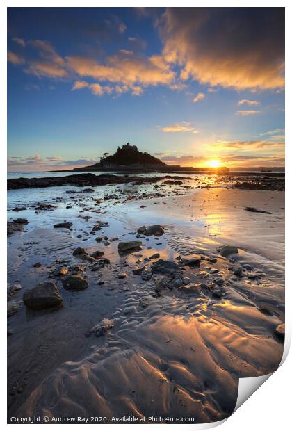 Marazion Beach at sunset Print by Andrew Ray