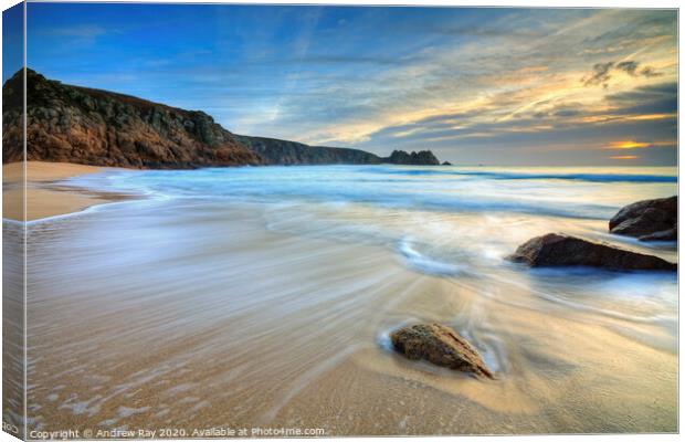 Sunrise at Porthcurno Canvas Print by Andrew Ray