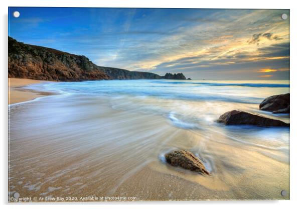 Sunrise at Porthcurno Acrylic by Andrew Ray