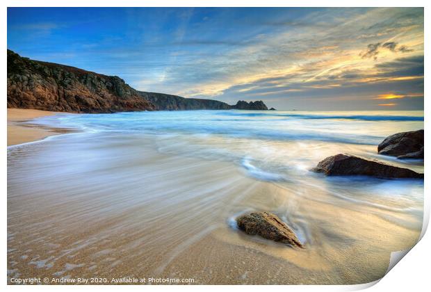 Sunrise at Porthcurno Print by Andrew Ray