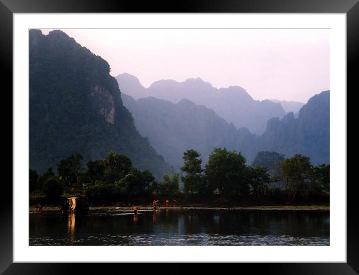 River Crossing in Vang Vien Framed Mounted Print by Serena Bowles