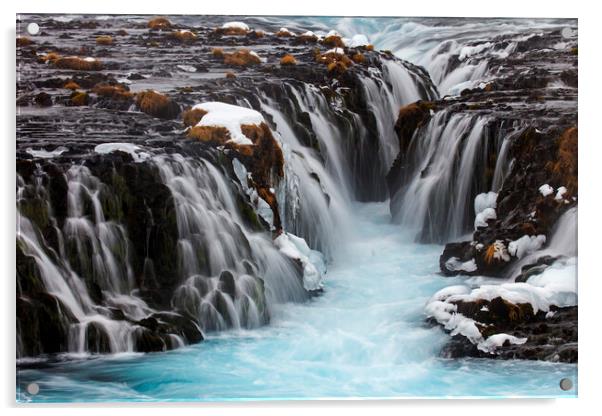 Bruarfoss Waterfall in Winter, Iceland Acrylic by Arterra 