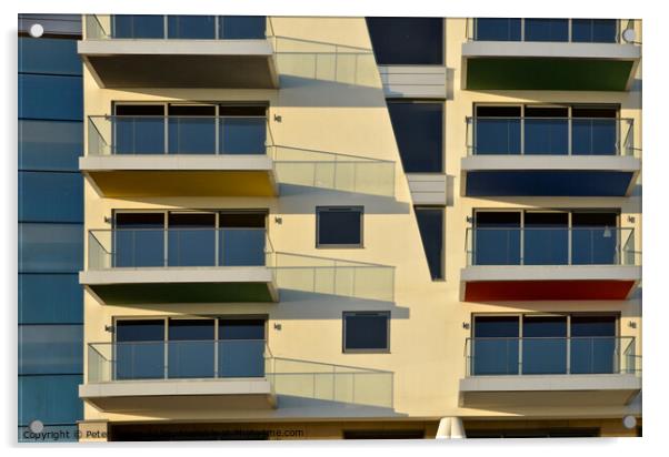 Apartments at Westcliff on Sea form abstract patterns in the sunlight . Acrylic by Peter Bolton
