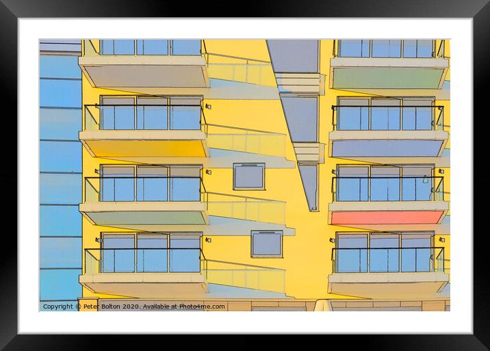 Abstract image formed by apartment architecture at Westcliff on Sea, Essex, UK. Framed Mounted Print by Peter Bolton