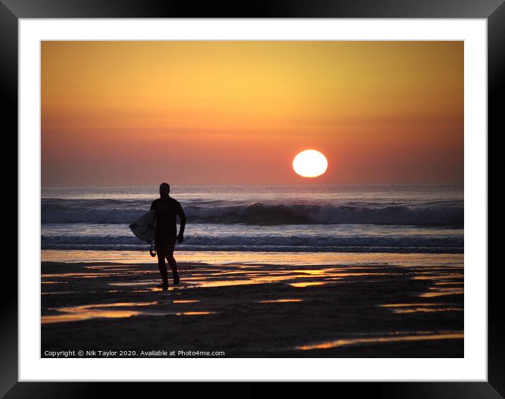 Surfer at Sunset Framed Mounted Print by Nik Taylor