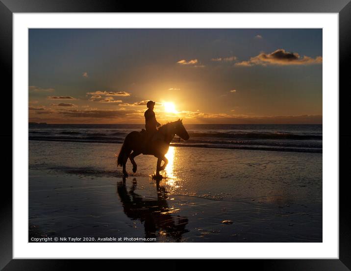 Horse riding on the beach Framed Mounted Print by Nik Taylor