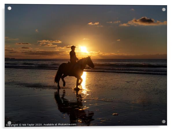 Horse riding on the beach Acrylic by Nik Taylor