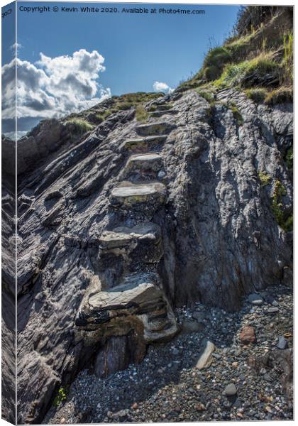 stone steps to St Mawes beach Canvas Print by Kevin White