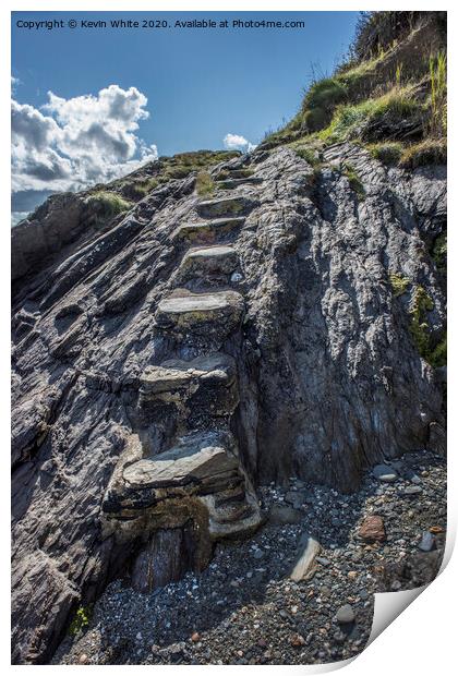 stone steps to St Mawes beach Print by Kevin White