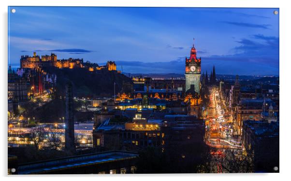 Edinburgh Old and New Town Acrylic by Steven Lennie