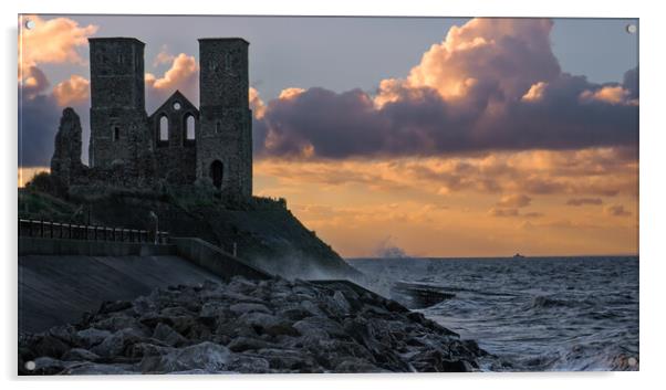 St Marys Church Reculver at Sunset Acrylic by Eileen Wilkinson ARPS EFIAP