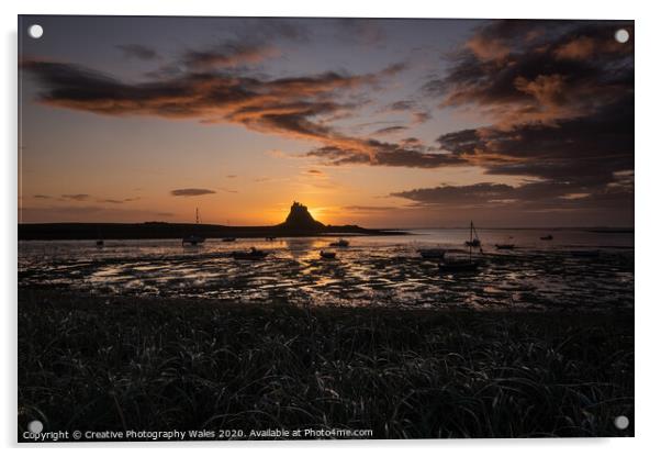 Dawn at Lindisfarne Harbour on Holy Island, Northumberland Acrylic by Creative Photography Wales