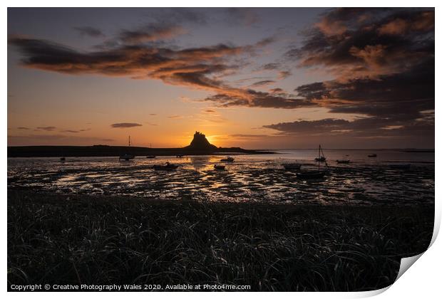 Dawn at Lindisfarne Harbour on Holy Island, Northumberland Print by Creative Photography Wales