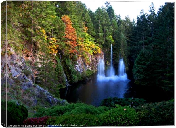Waterfall at Butchart Gardens Victoria  Canada Canvas Print by Elaine Manley