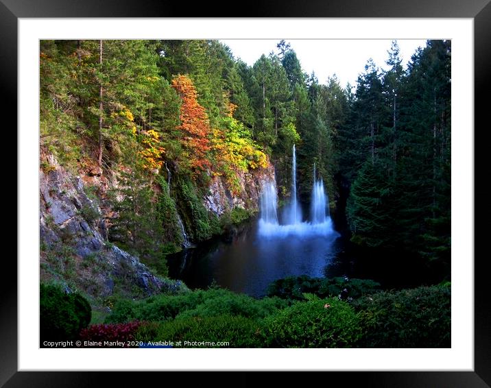 Waterfall at Butchart Gardens Victoria  Canada Framed Mounted Print by Elaine Manley