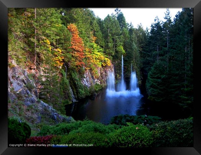 Waterfall at Butchart Gardens Victoria  Canada Framed Print by Elaine Manley