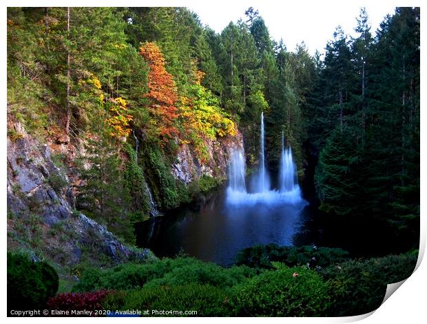 Waterfall at Butchart Gardens Victoria  Canada Print by Elaine Manley