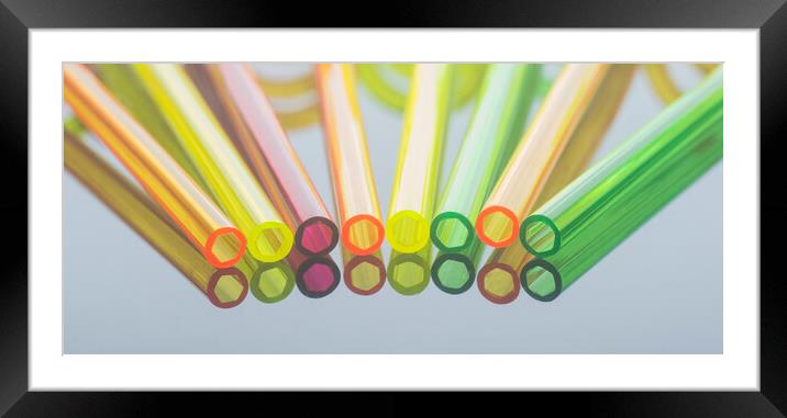 Coloured Straws in a Row Framed Mounted Print by Kelly Bailey