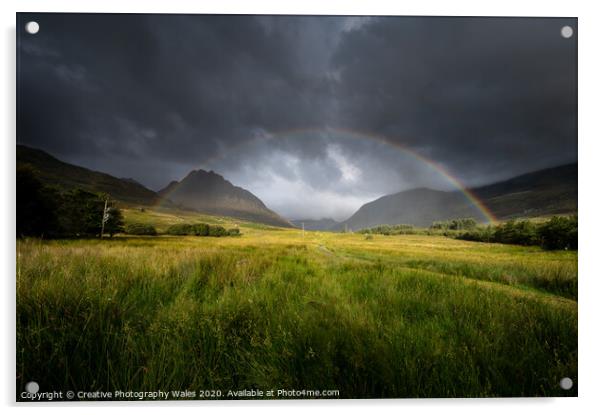 Tryfan rainbow, Snowdonia National Park Acrylic by Creative Photography Wales