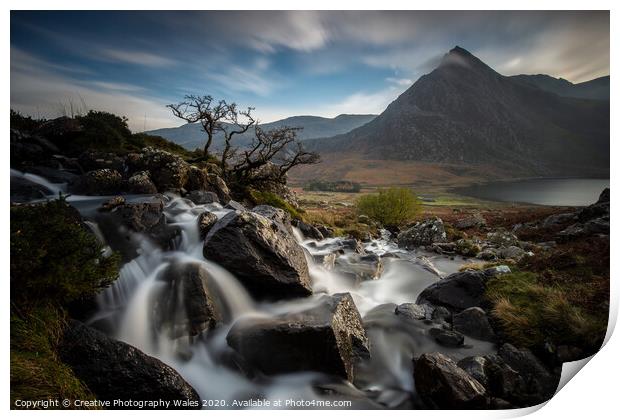 Tryfan from Afon Lloer, Snowdonia National Park Print by Creative Photography Wales