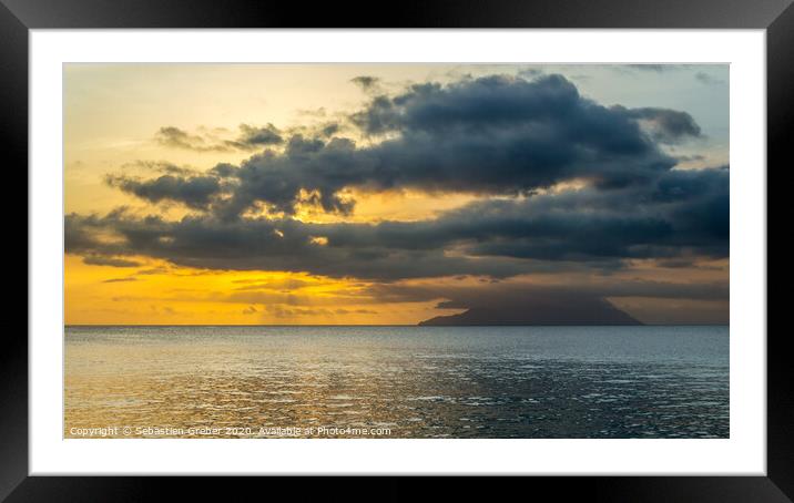 Silhouette Island at Sunset, Seychelles Framed Mounted Print by Sebastien Greber
