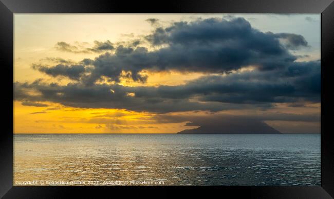 Silhouette Island at Sunset, Seychelles Framed Print by Sebastien Greber