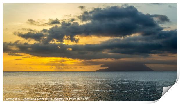 Silhouette Island at Sunset, Seychelles Print by Sebastien Greber
