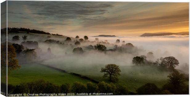 View across Talybont on Usk towards the Black Mountains, Brecon  Canvas Print by Creative Photography Wales